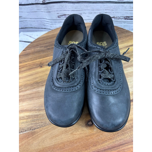 Women's SAS Black Leather Lace-Up Sneakers Size 7 - Picture 3 of 13